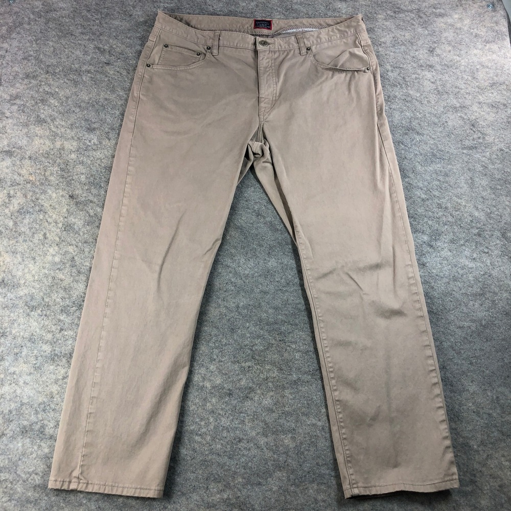 UNTUCKit Men Relaxed Fit Renzo Taupe Pima Cotton Spandex Pants W38 L32 Casual